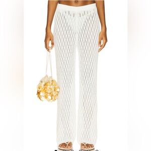 MINKPINK Kira White Pointelle Knit Wide Leg Pants, NWT, sheer
